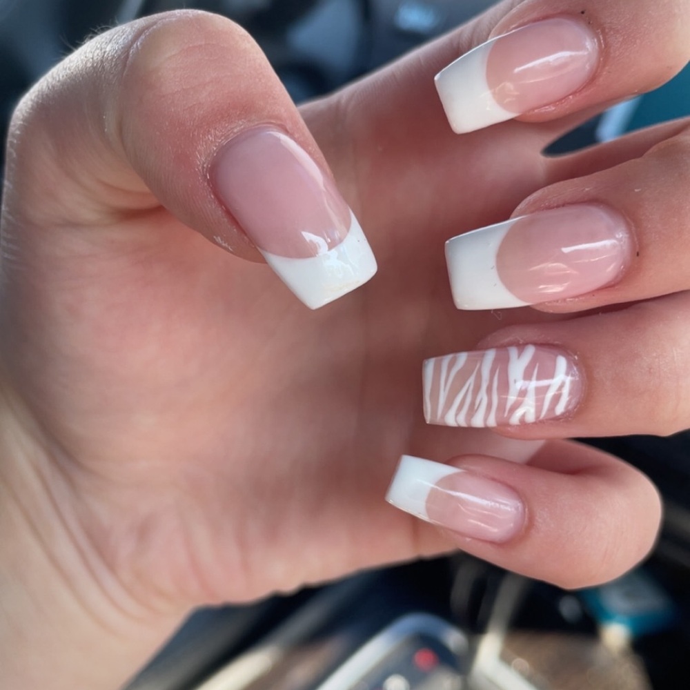 French Tip Nail Art with Zebra Accent